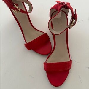 Red Suede Block Heeled Sandals